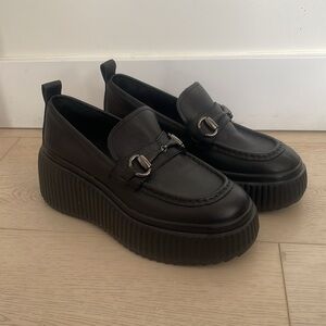 Wishbone “jade” black leather platform loafers